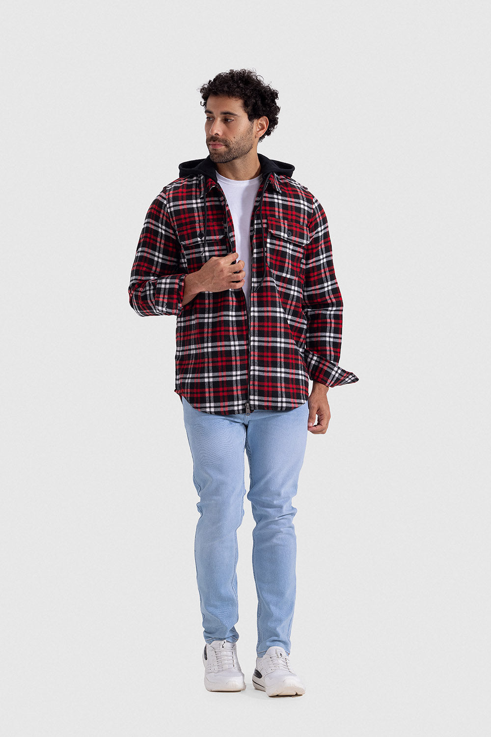 checked hoodie overshirt