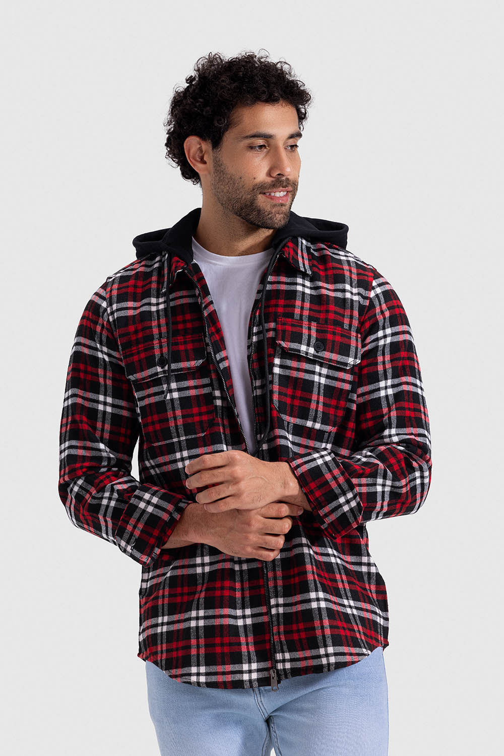 checked hoodie overshirt