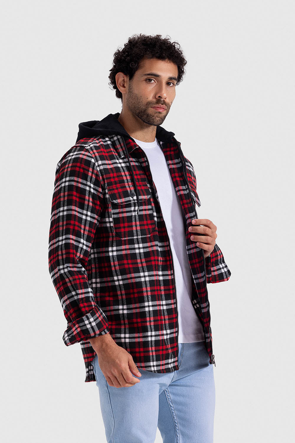 checked hoodie overshirt