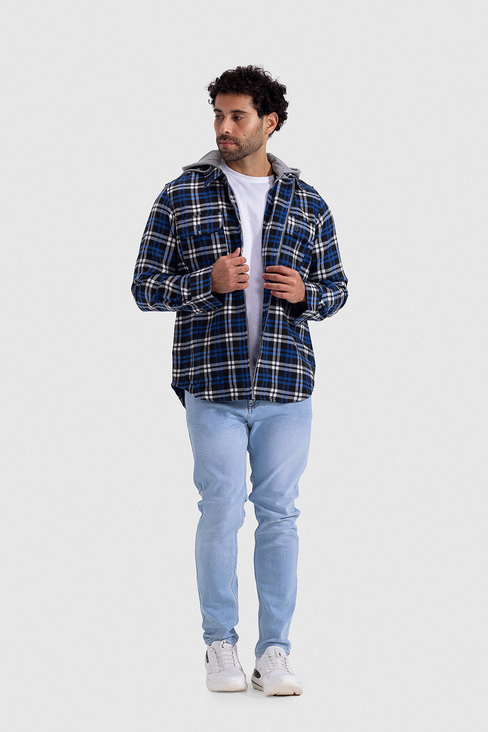 checked hoodie overshirt