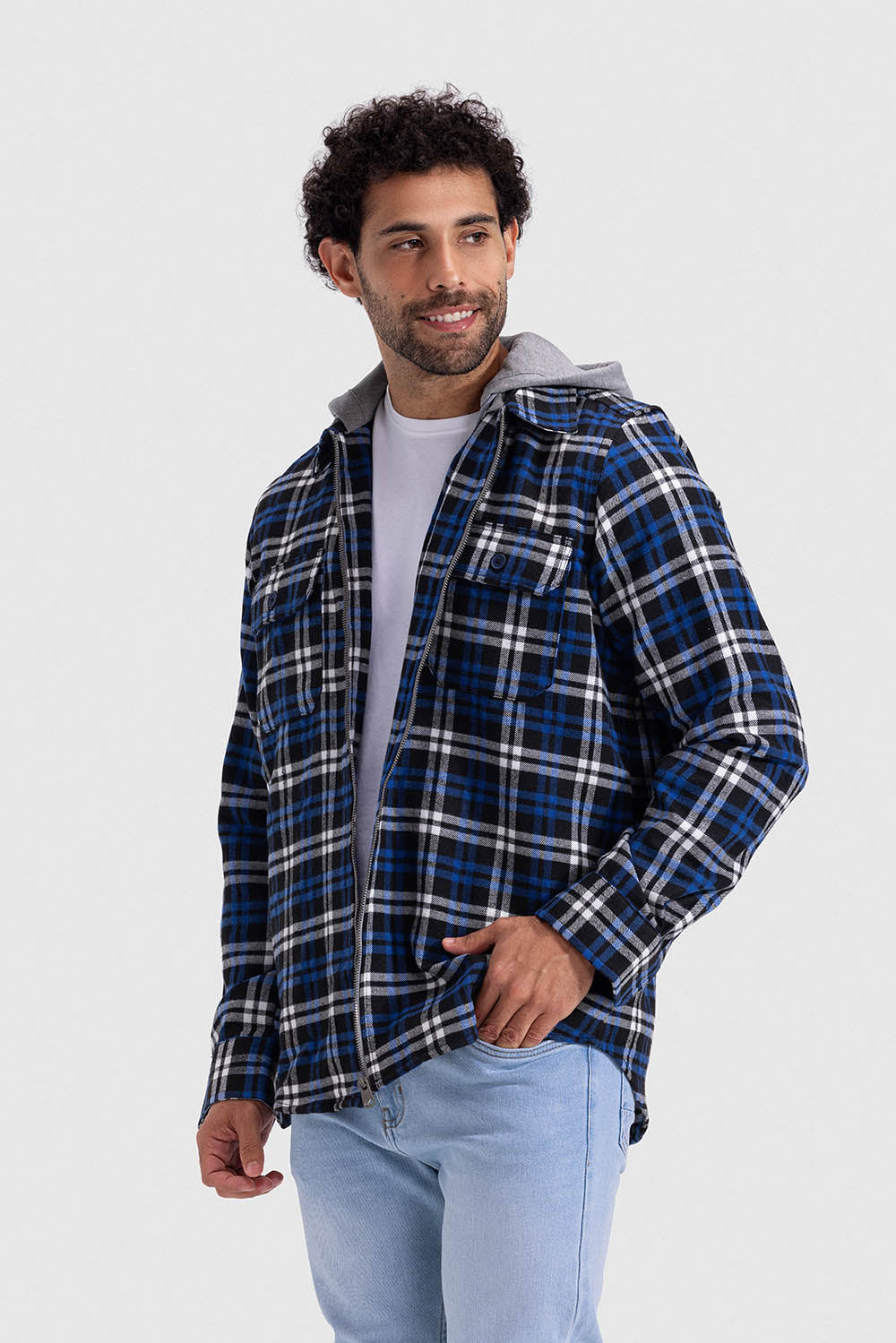checked hoodie overshirt