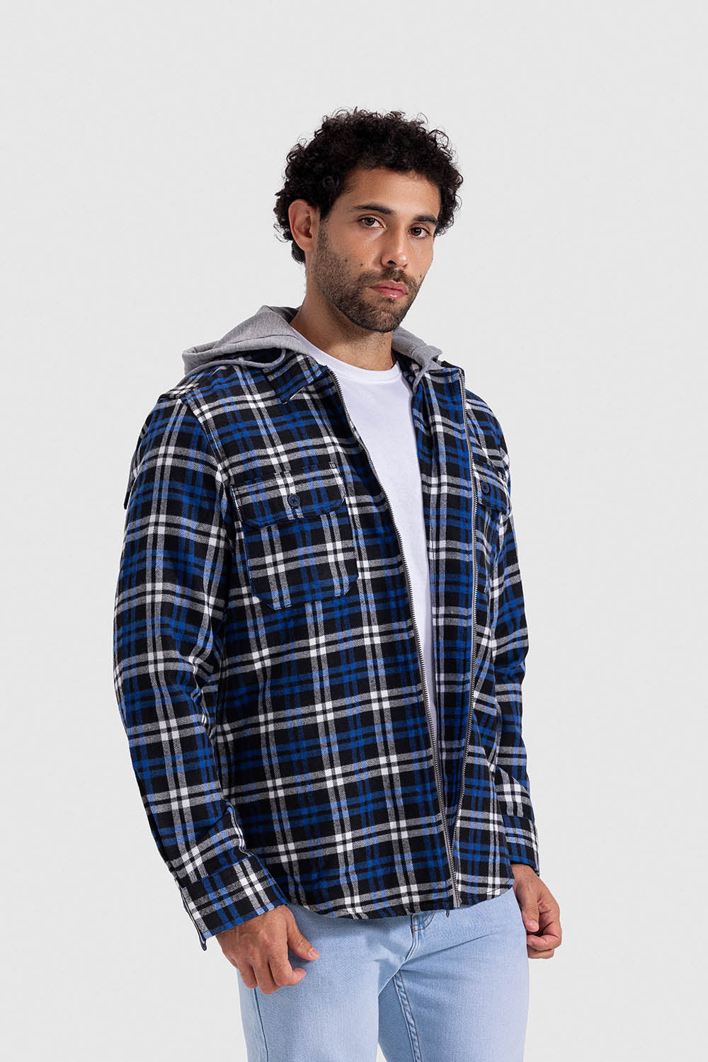 checked hoodie overshirt