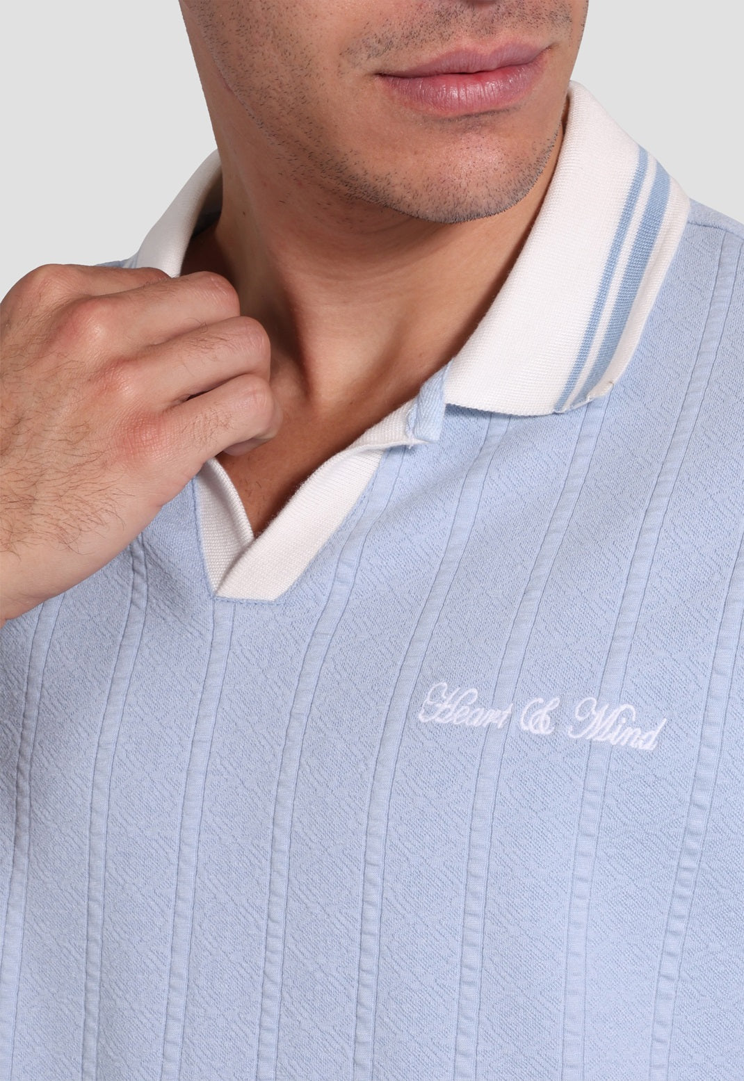 sky blue johnny collar polo shirt