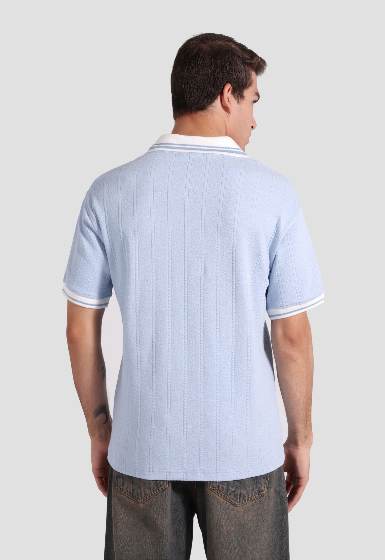 sky blue johnny collar polo shirt