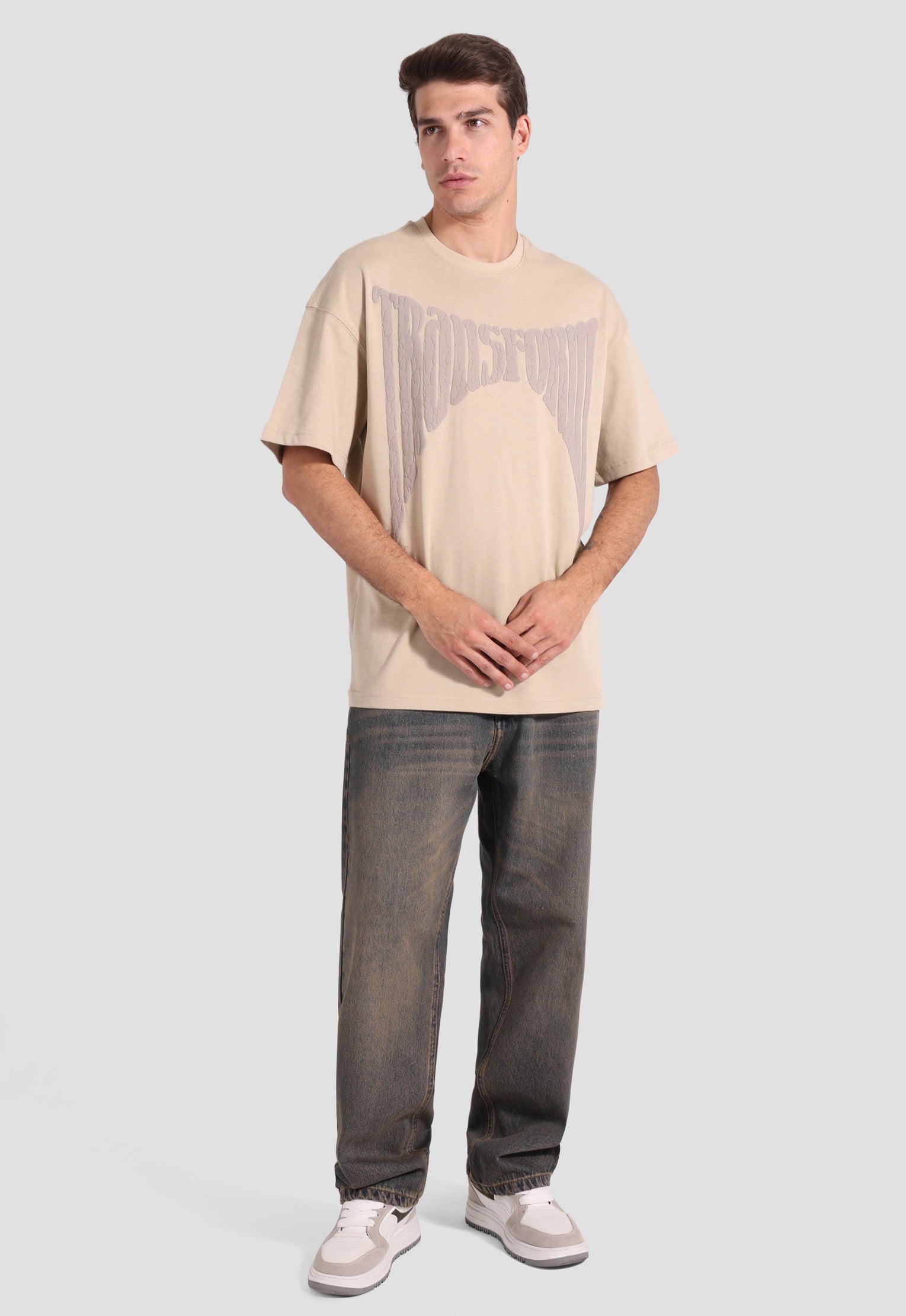 beige over size printed t-shirt