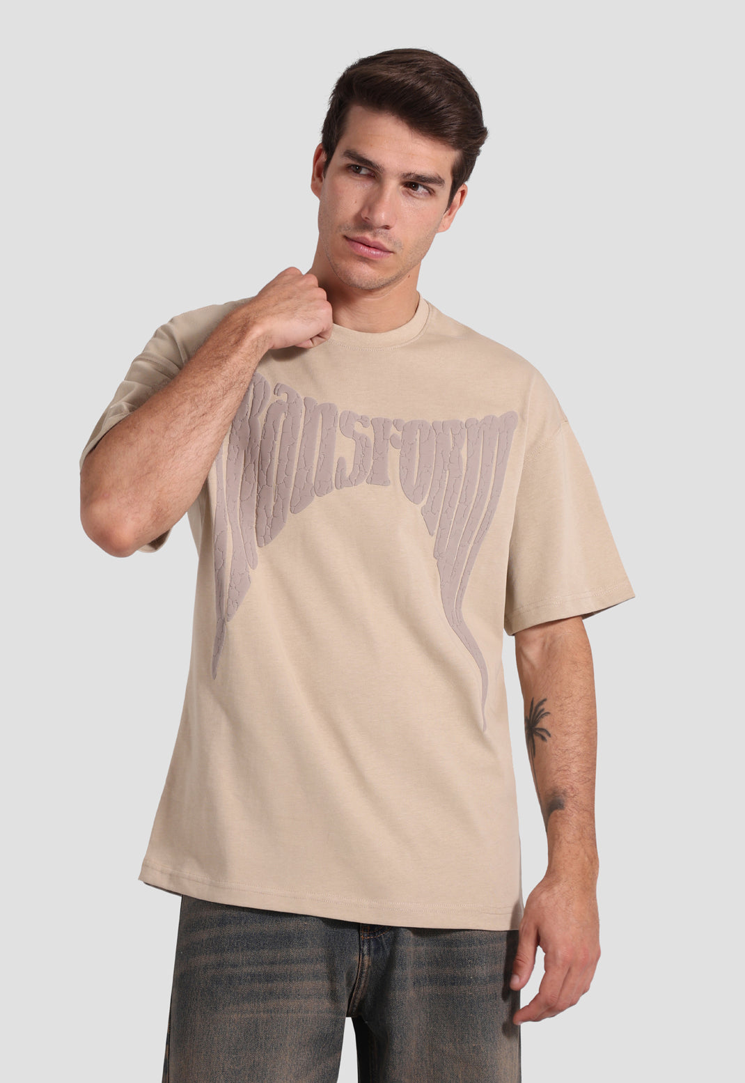 beige over size printed t-shirt