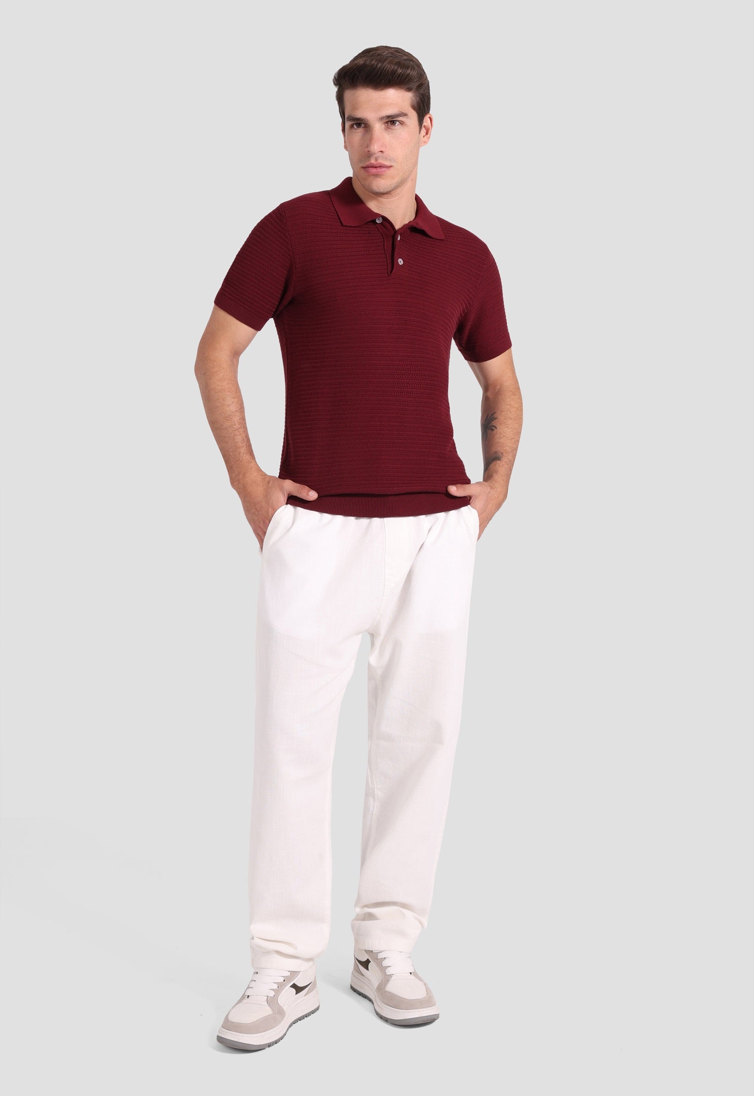 burgundy knitted polo