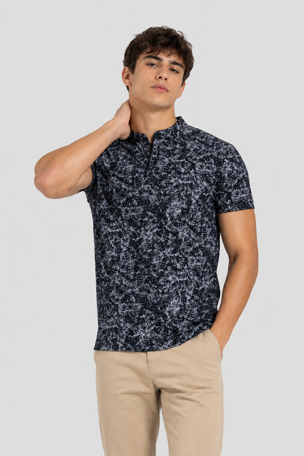 Slim Fit Mandarin Collar Polo Shirt
