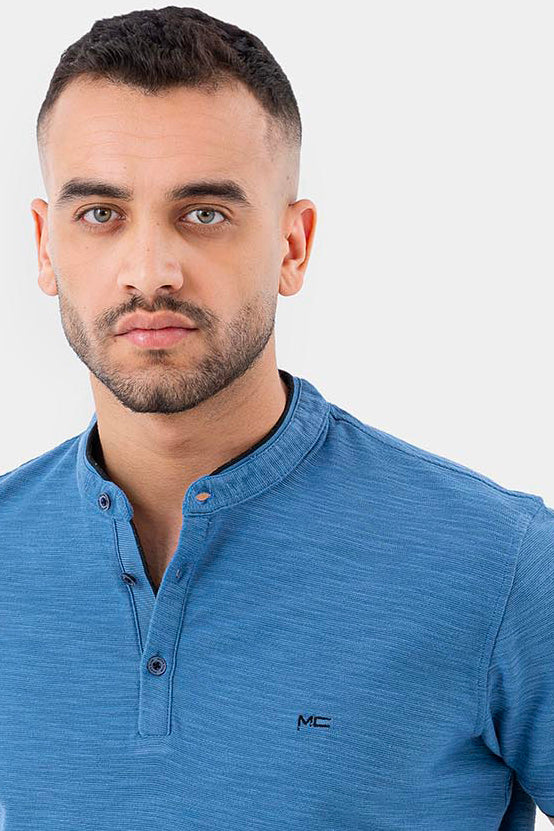 petrol mandarin collar polo shirt