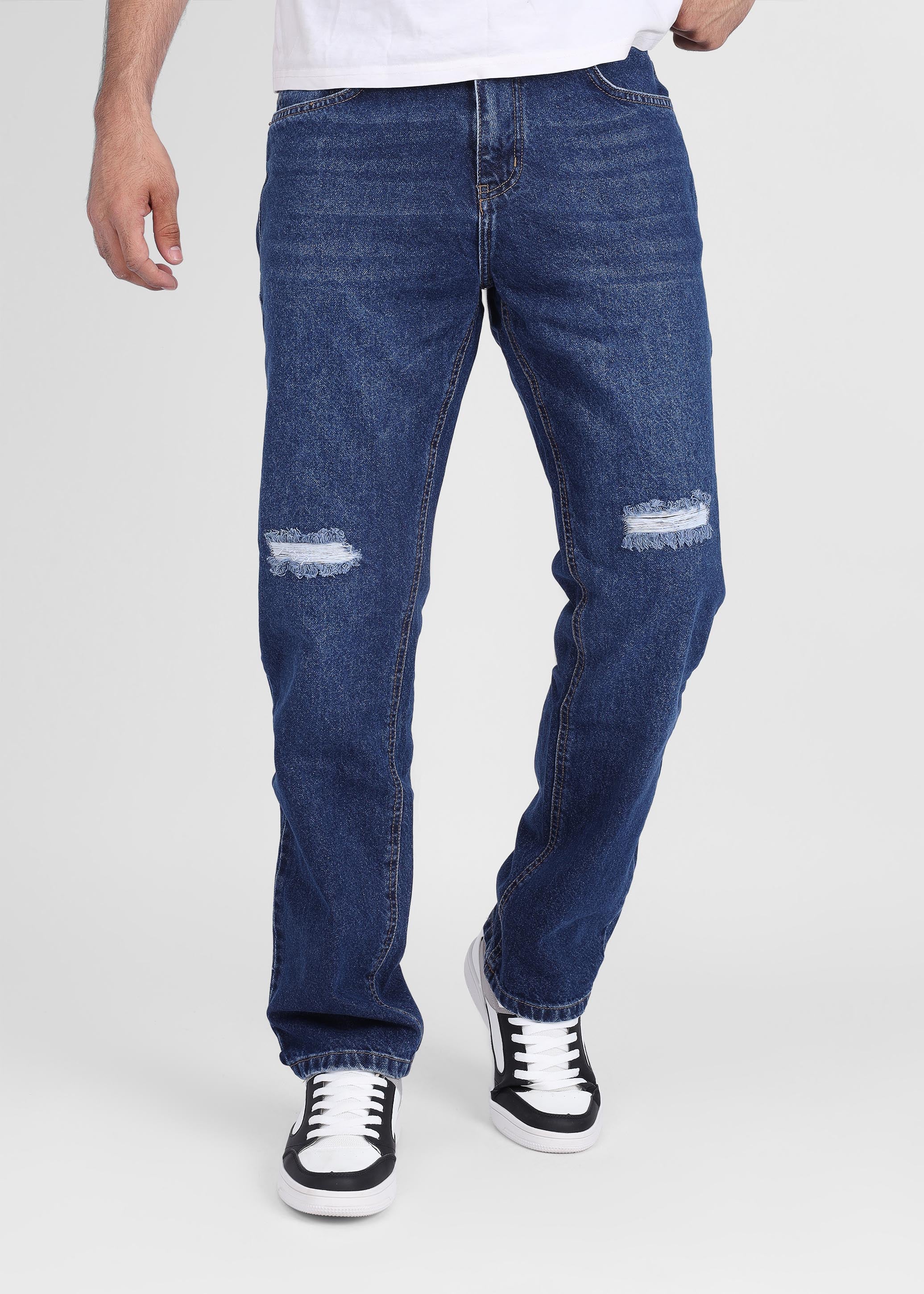 Dark Blue ripped Wide Leg Jean Pants