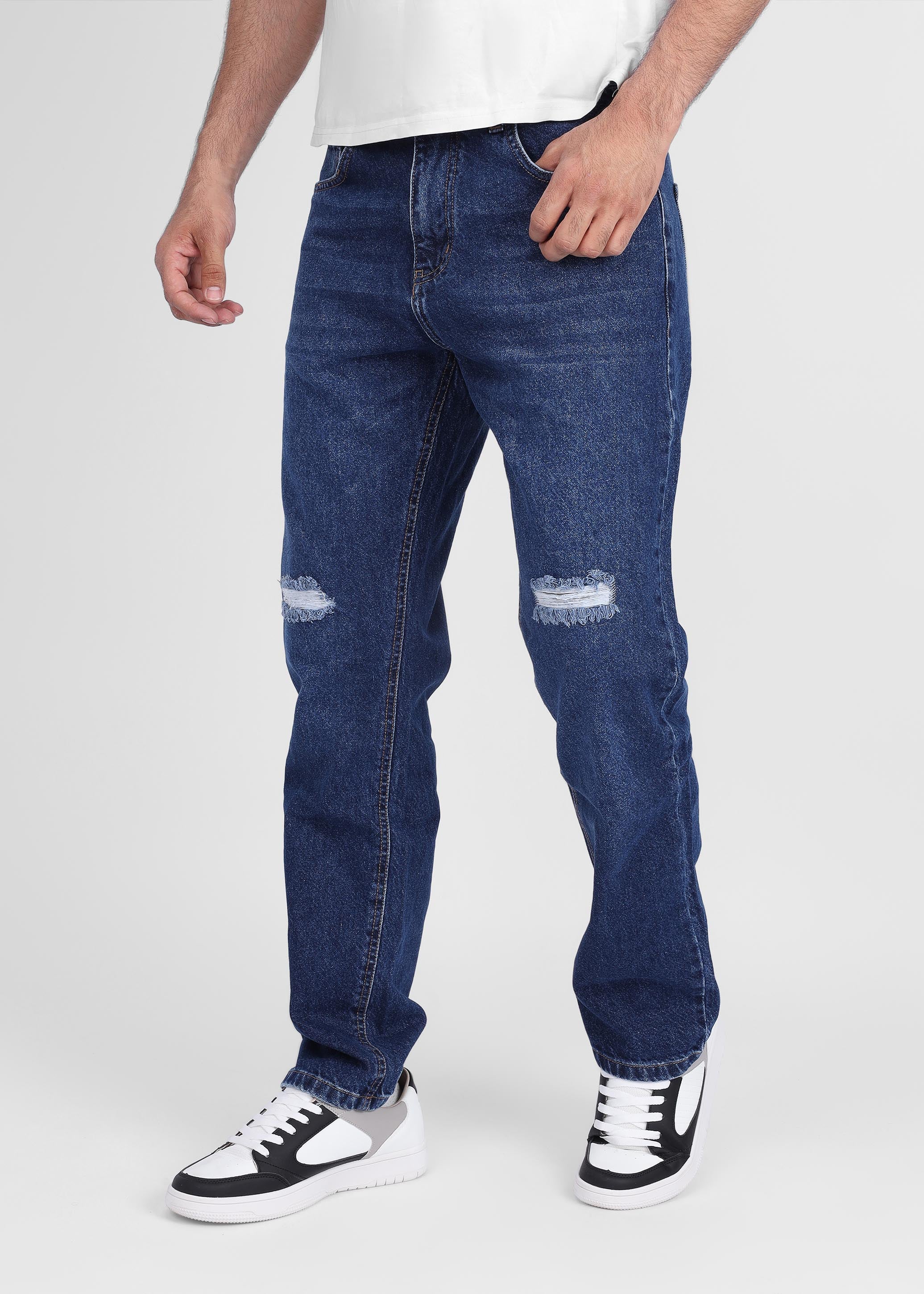 Dark Blue ripped Wide Leg Jean Pants