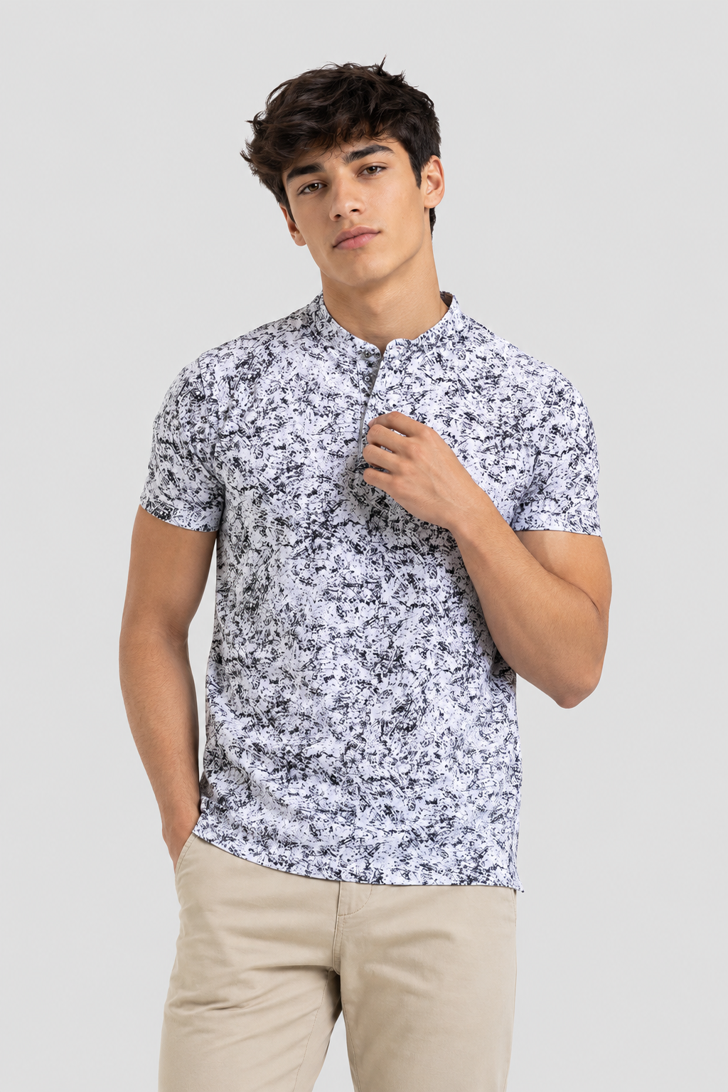 Slim Fit Mandarin Collar Polo Shirt
