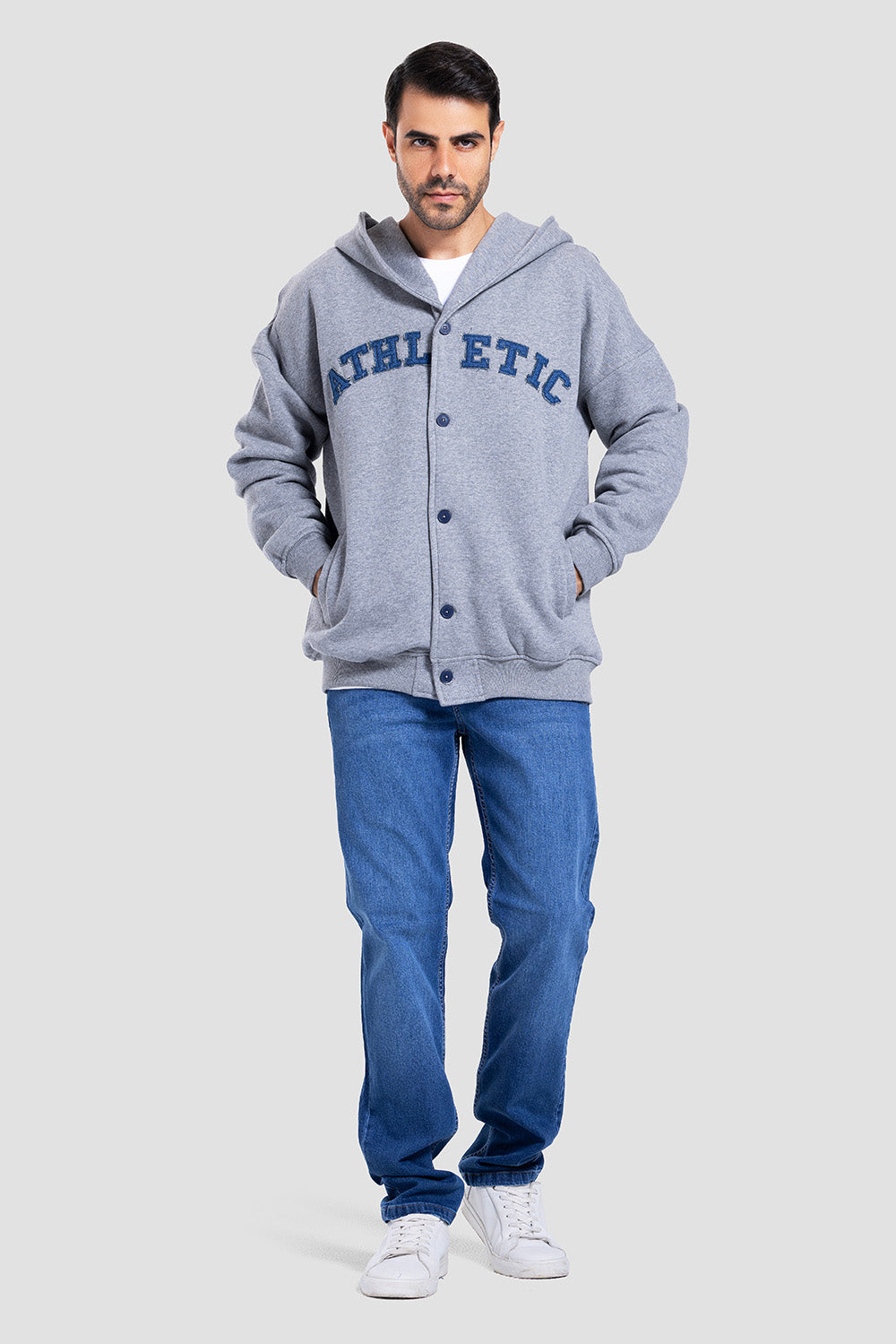 FULL BUTTON HOODED SWEATSHIRT