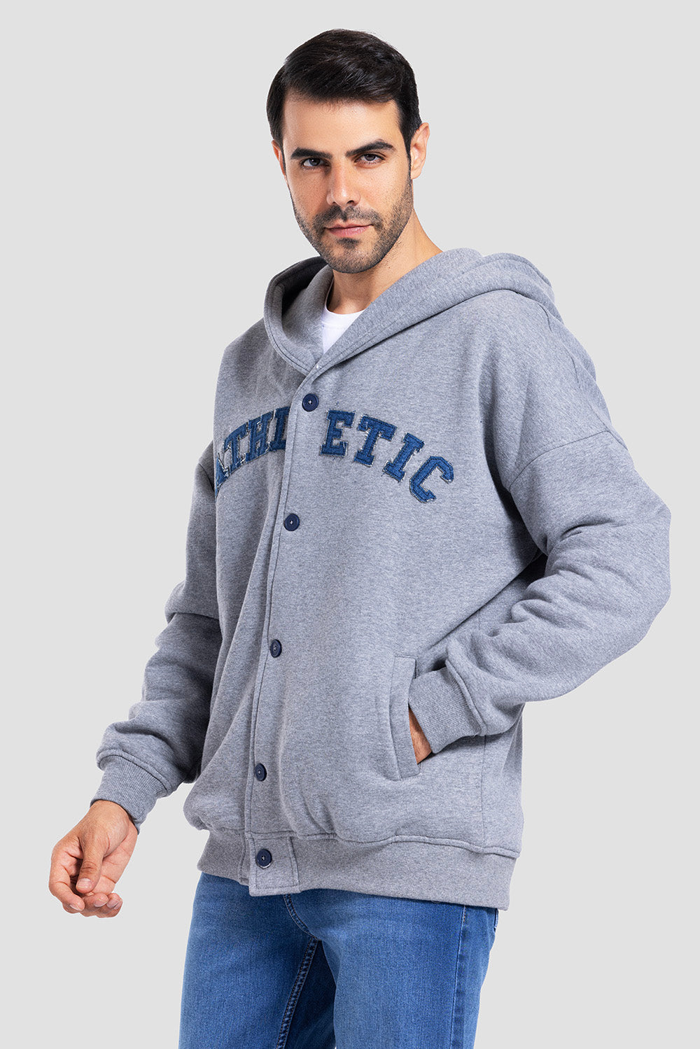 FULL BUTTON HOODED SWEATSHIRT