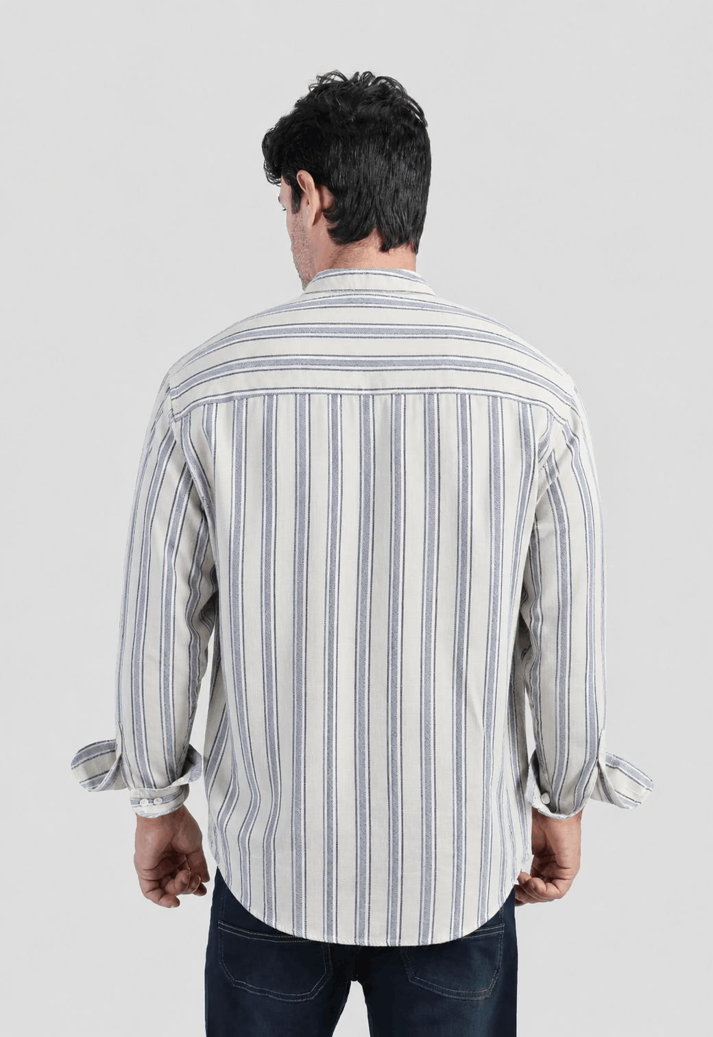 slim Fit Striped Mandarin Collar Shirt
