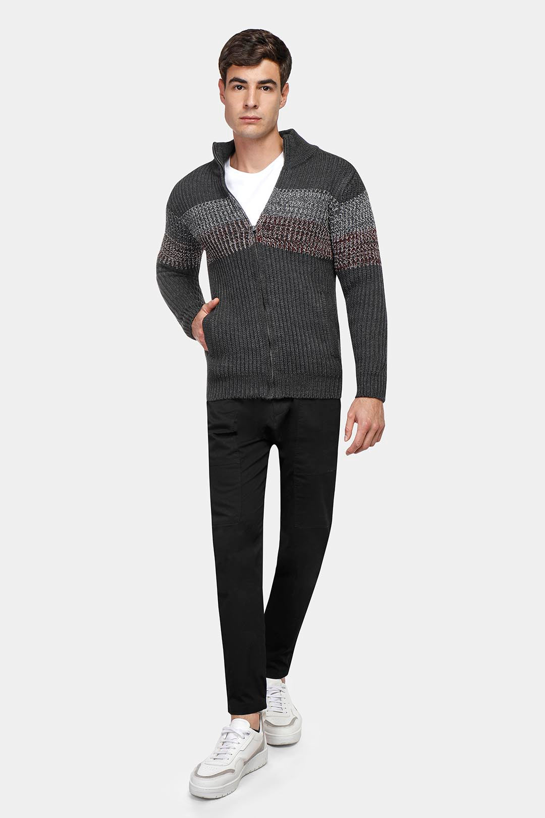 رمادي غامق كامل السوستة السترة