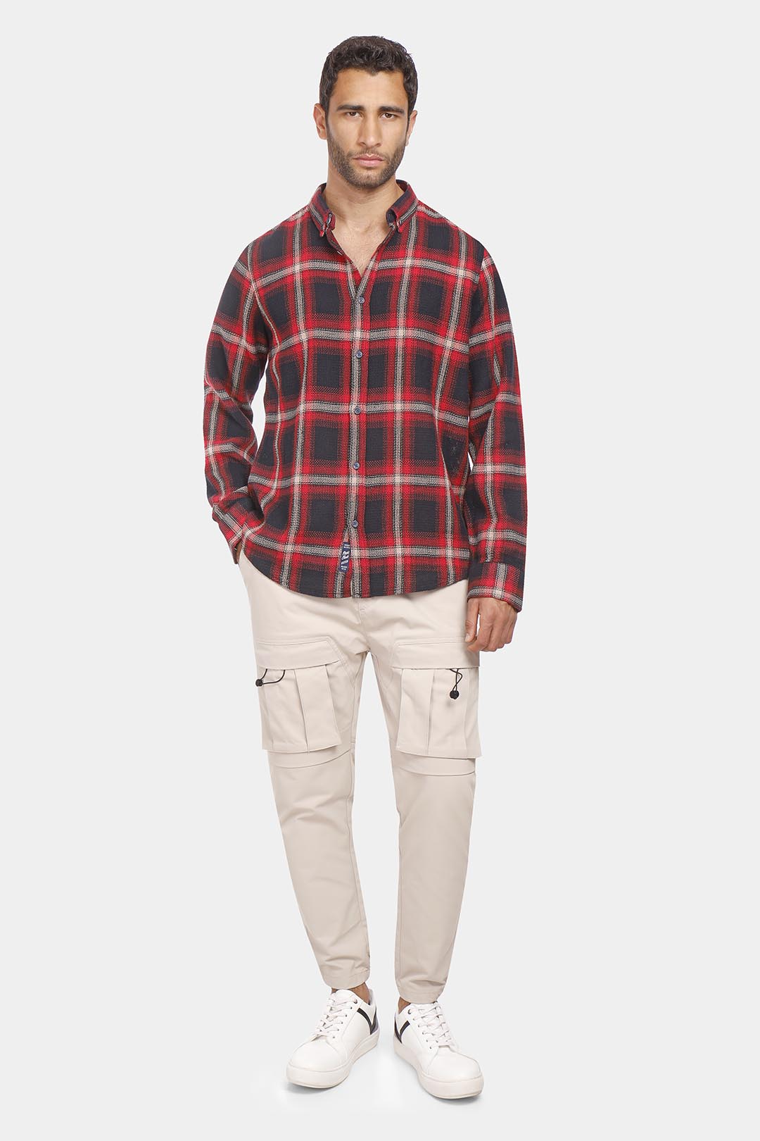 red checked slim fit shirt men cargo