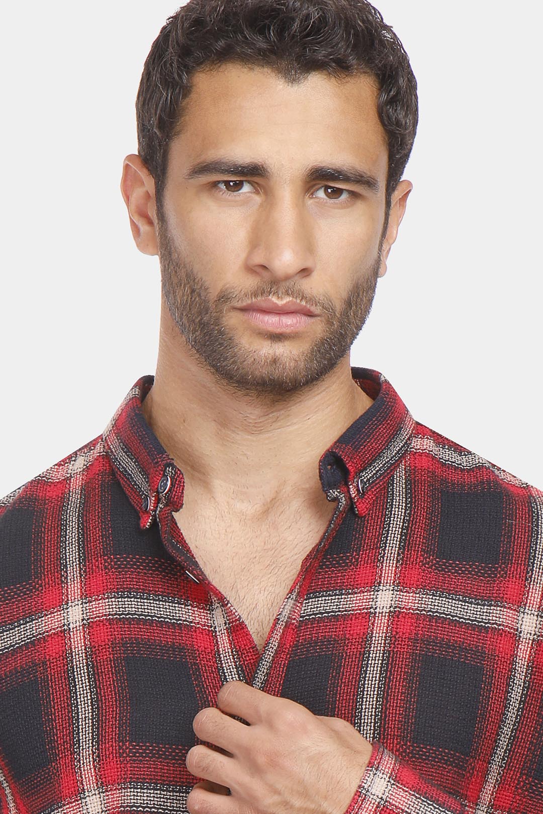 red checked slim fit shirt men style