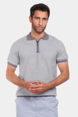 Grey Knitted Zipper Polo Shirt