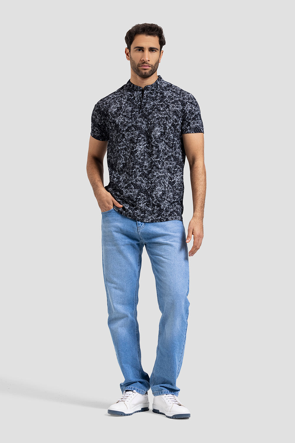Slim Fit Mandarin Collar Polo Shirt