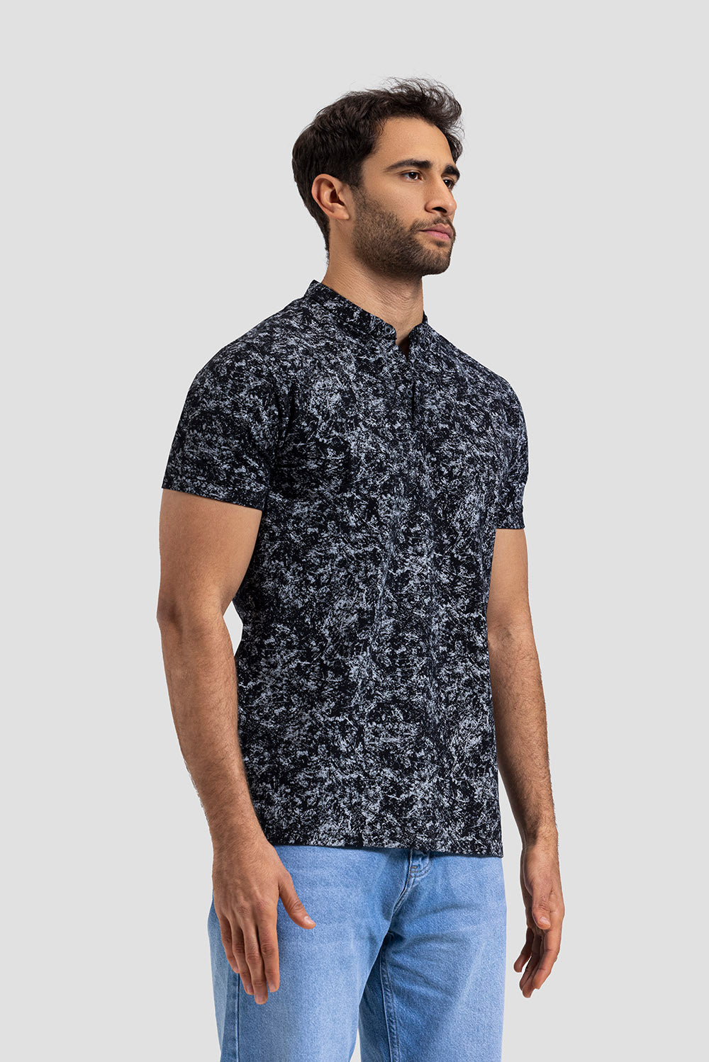 Slim Fit Mandarin Collar Polo Shirt