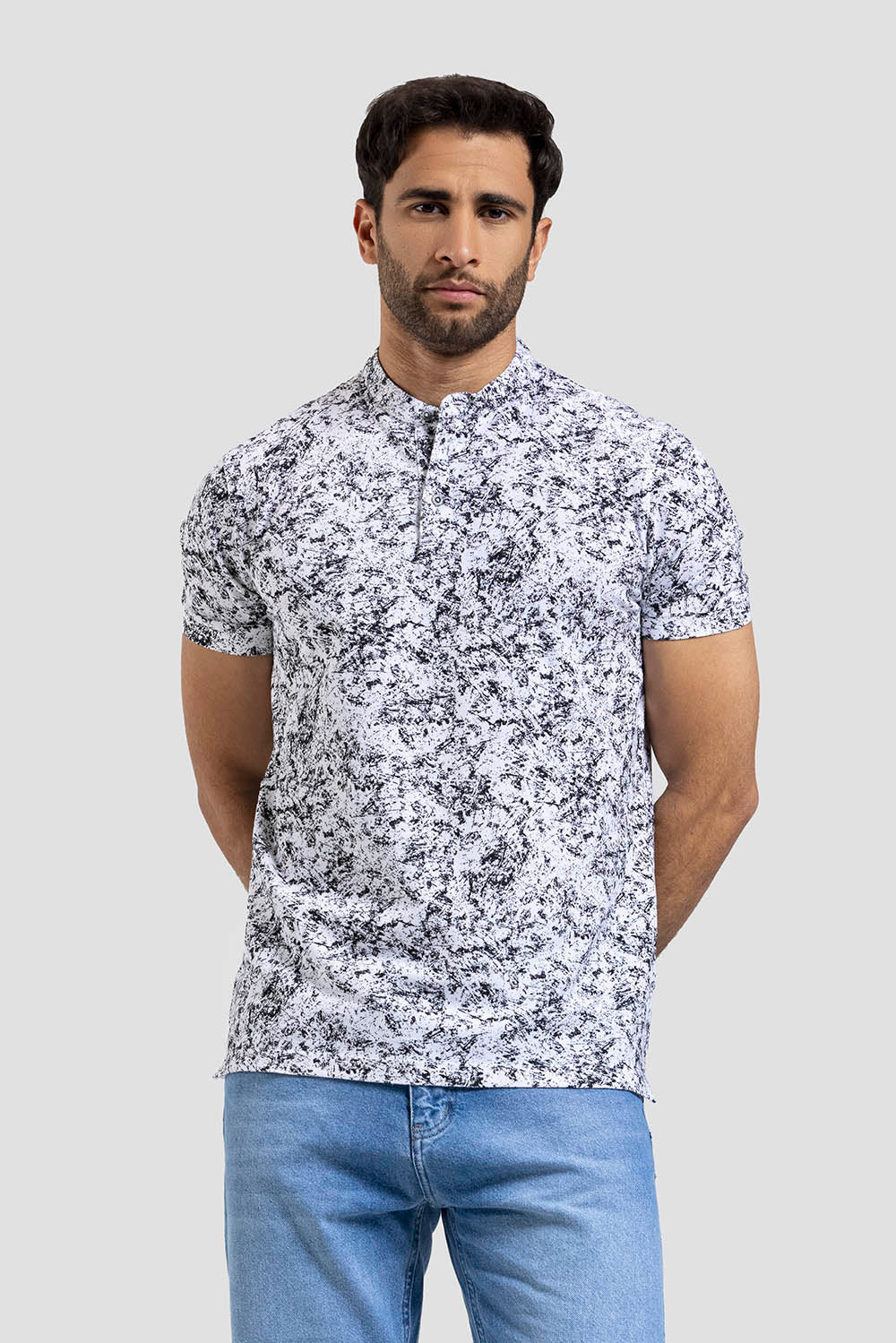 Slim Fit Mandarin Collar Polo Shirt