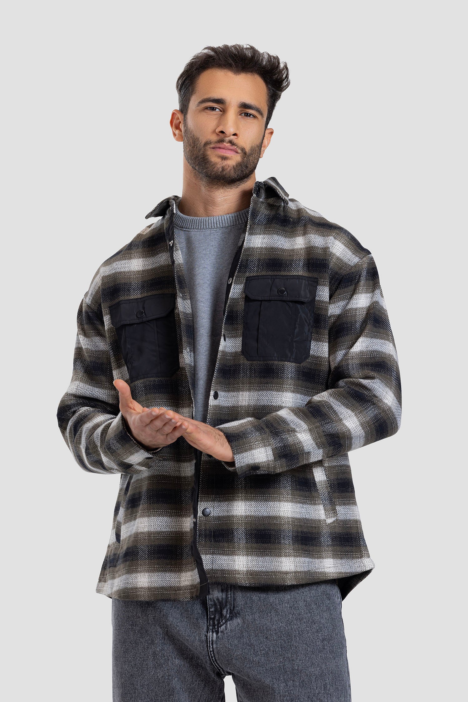 Navy Checked Over Size Shirt