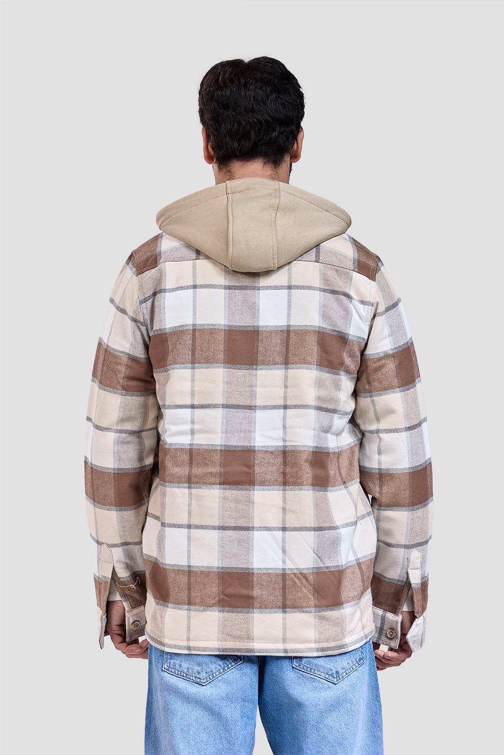 Navy Checked Hoodie Overshirt