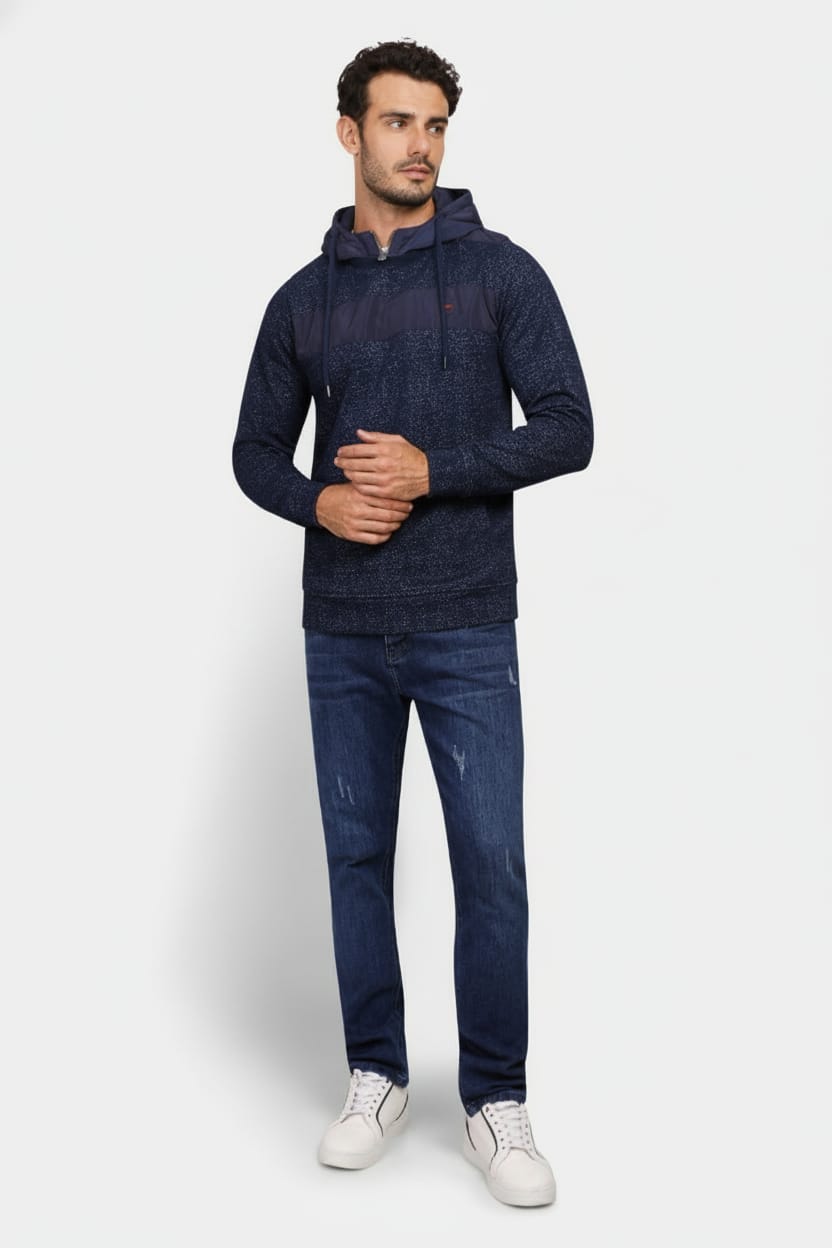 NAVY Half Zipper Hoodei Sweatshirt