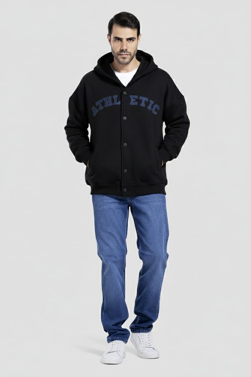FULL BUTTON HOODED SWEATSHIRT