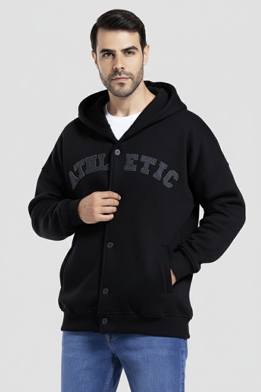 FULL BUTTON HOODED SWEATSHIRT