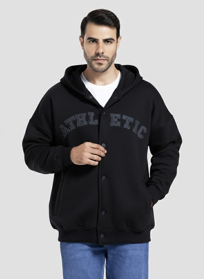 FULL BUTTON HOODED SWEATSHIRT