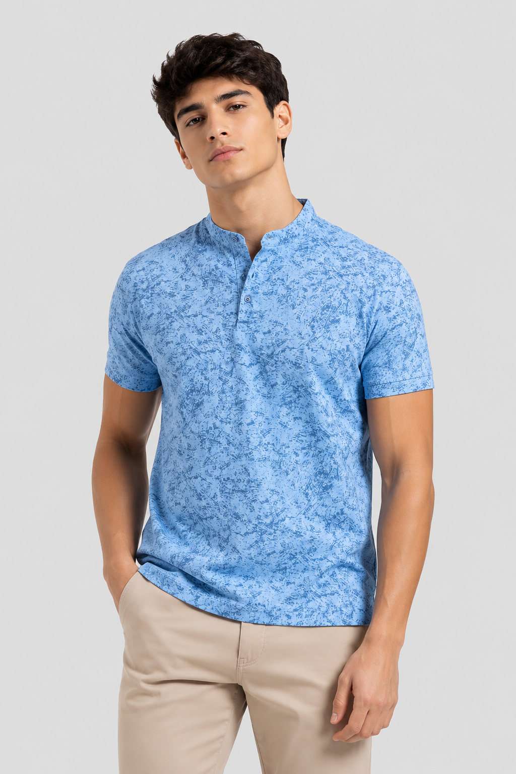 Slim Fit Mandarin Collar Polo Shirt