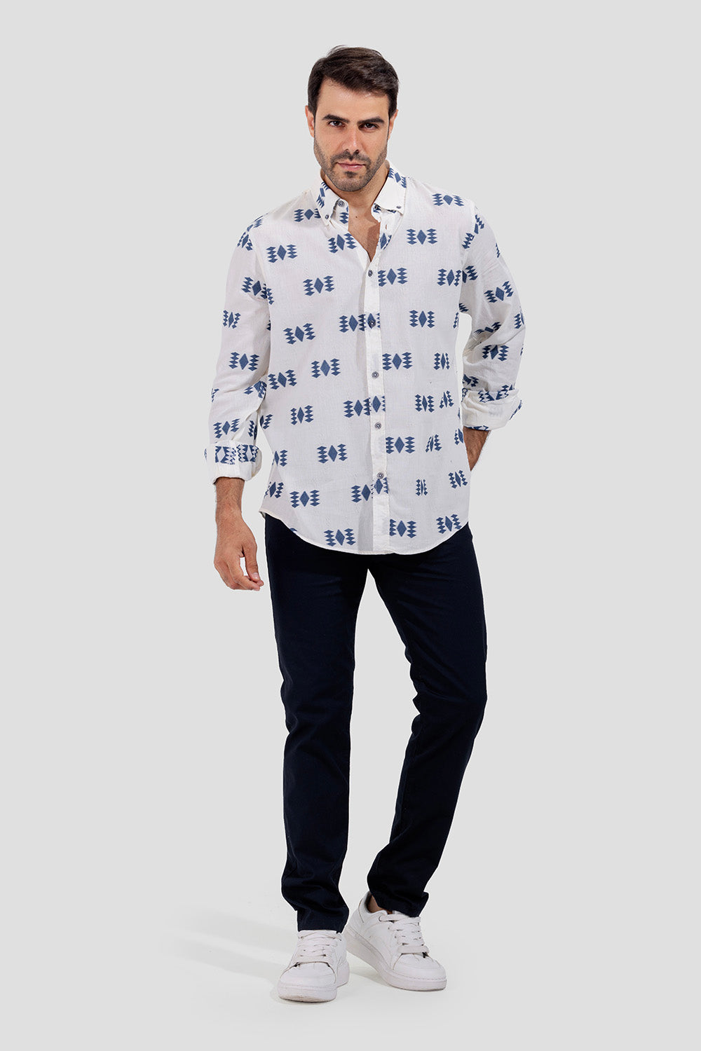 Grey Patterned Slim Fit Shirt