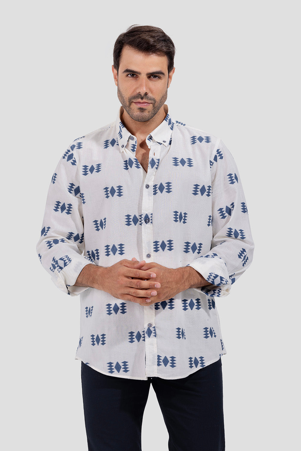 Grey Patterned Slim Fit Shirt