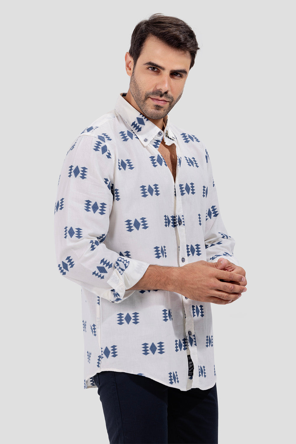 Grey Patterned Slim Fit Shirt