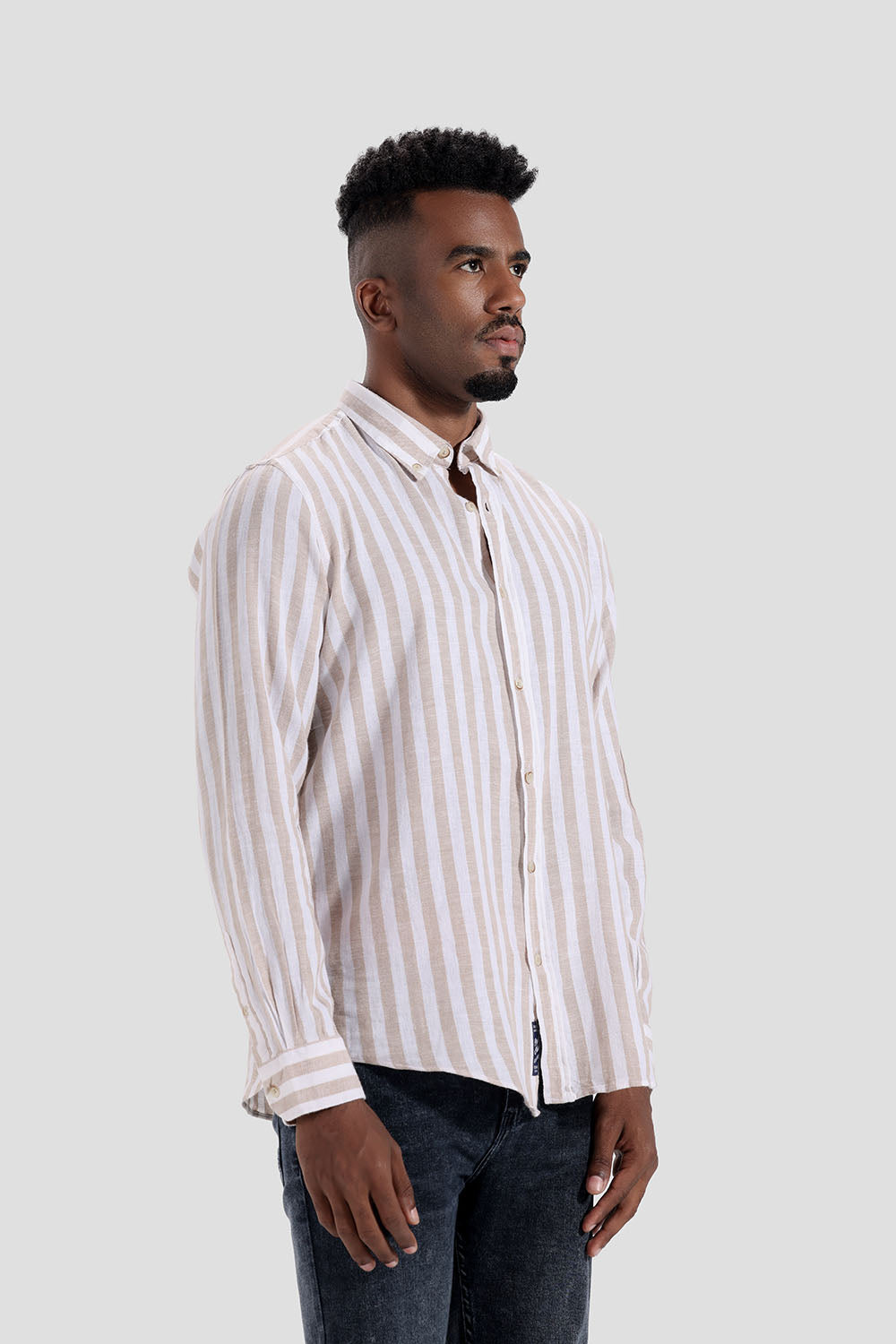 Beige Striped Slim Fit Shirt