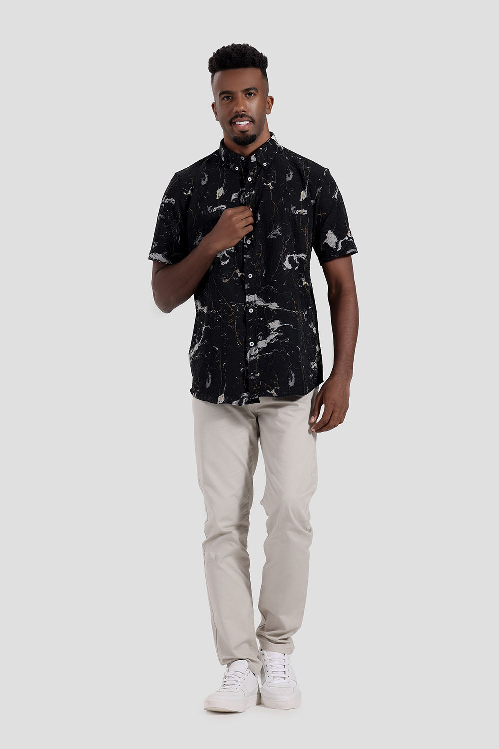 Black Short Sleeve Printed Shirt