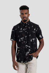 Black Short Sleeve Printed Shirt