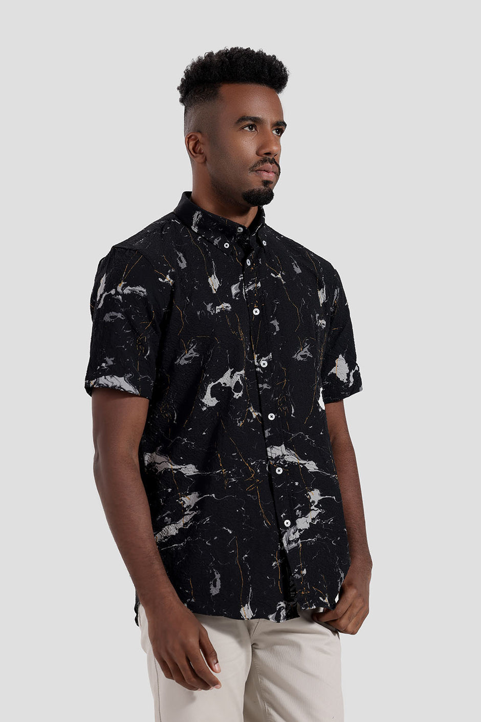 Black Short Sleeve Printed Shirt