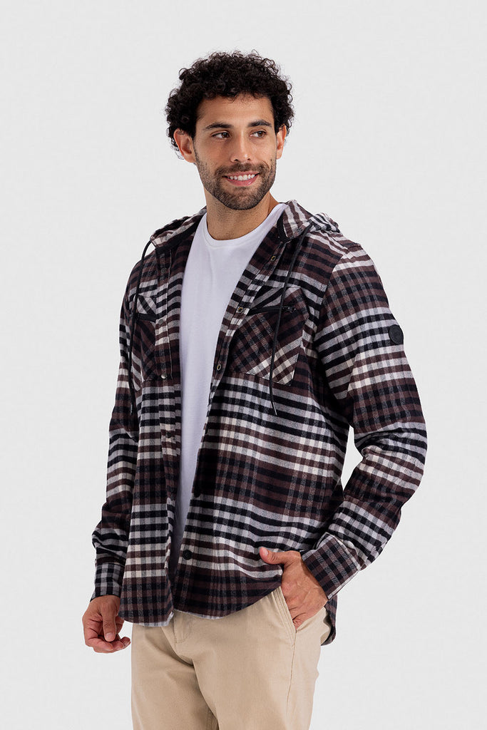 brown checked hoodie overshirt