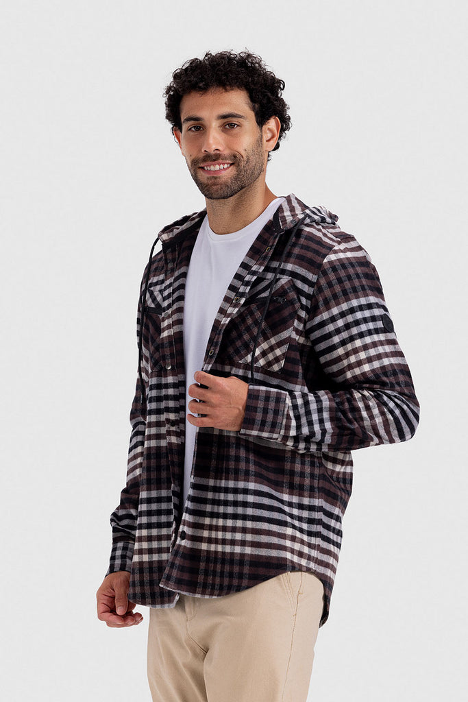 brown checked hoodie overshirt