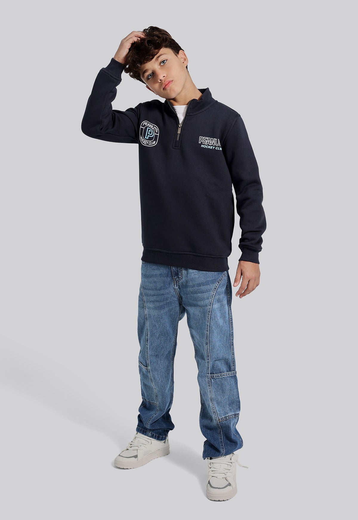 Kids Haif Zipper Printed Sweatshirt