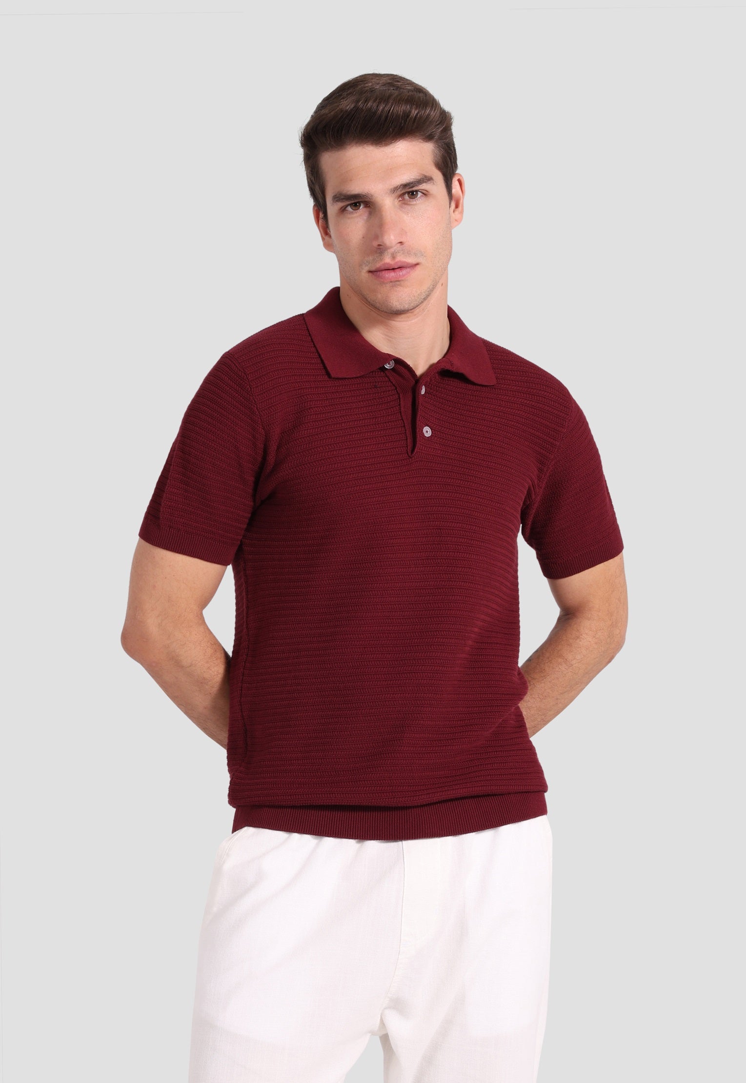 burgundy knitted polo