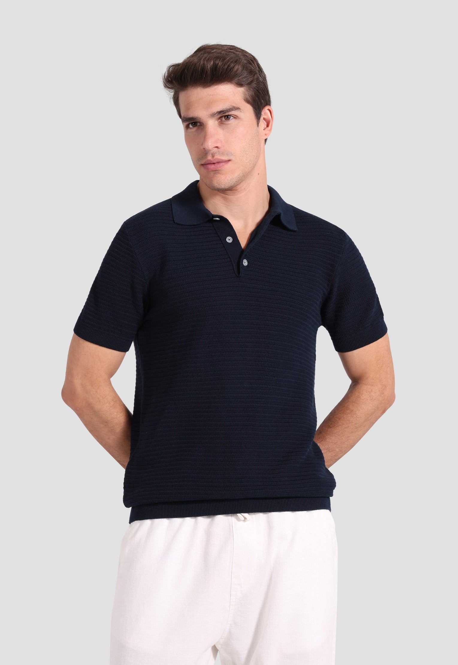 navy knitted polo