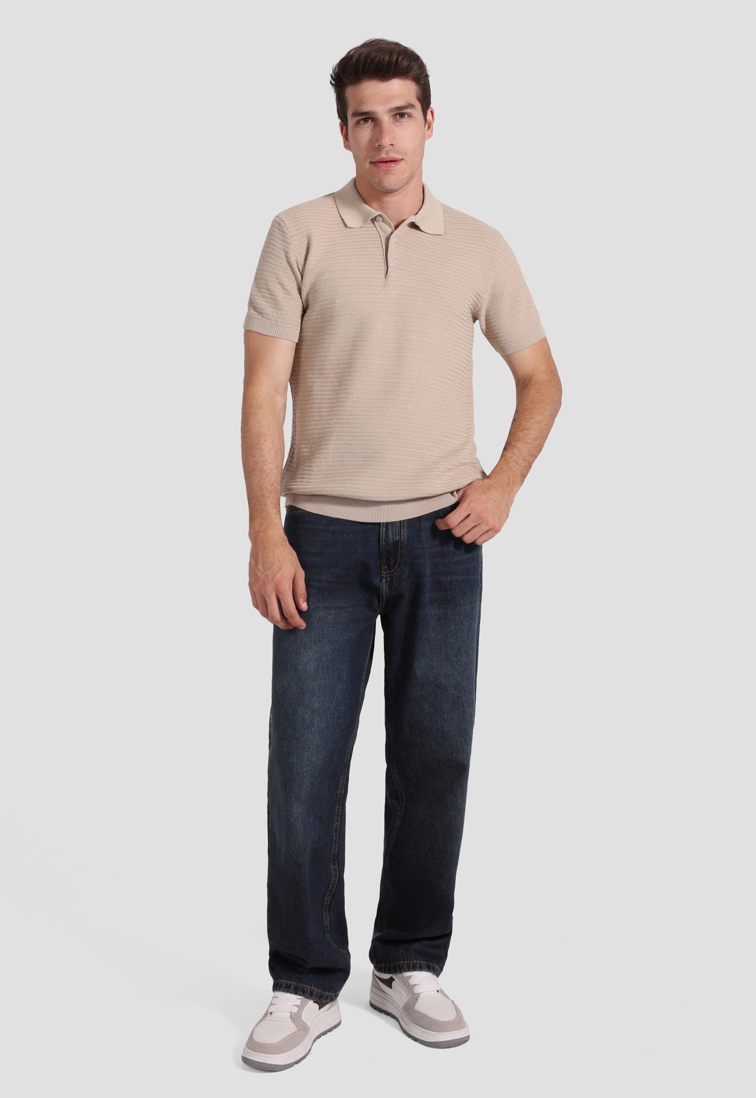 beige knitted polo