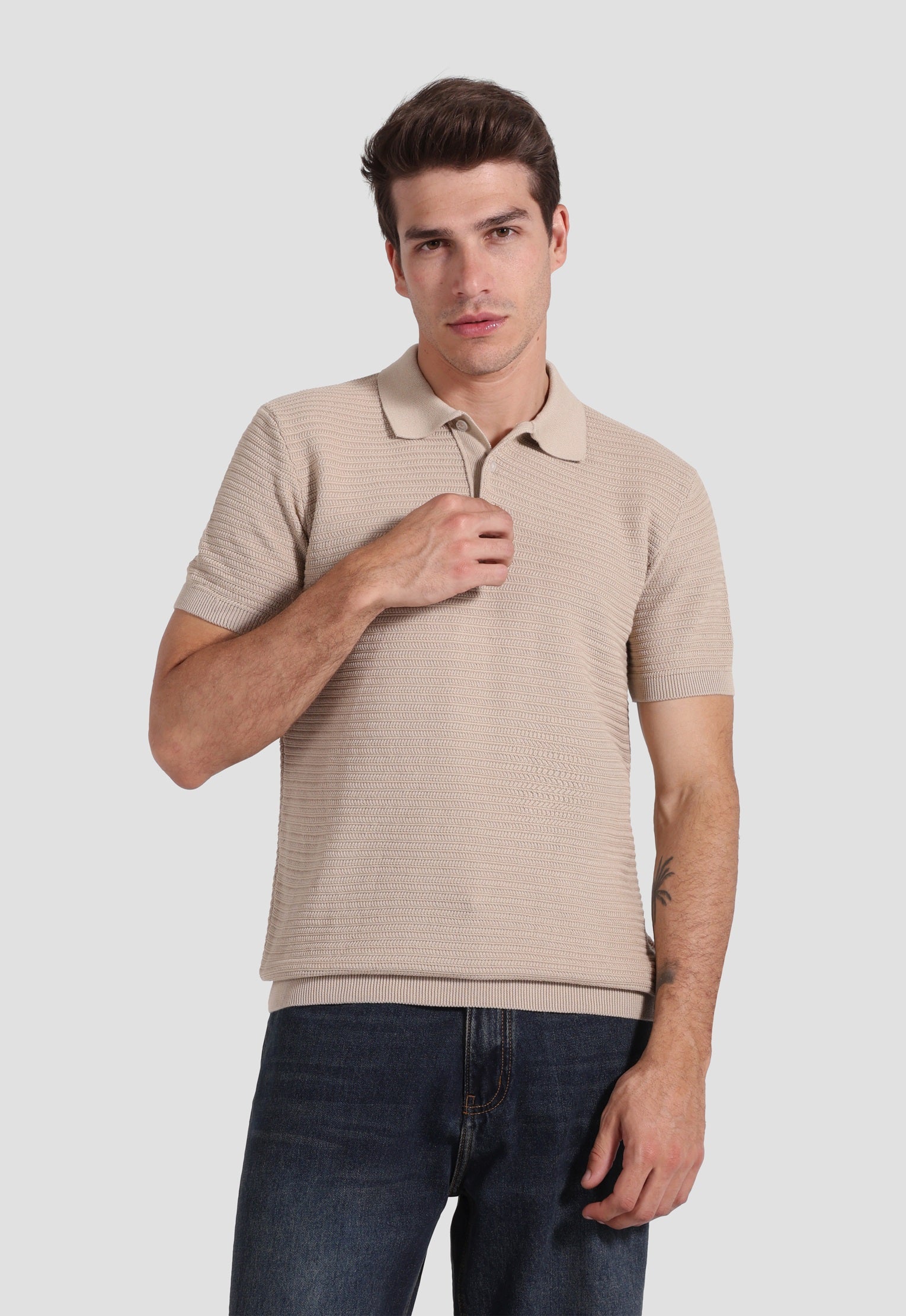 beige knitted polo