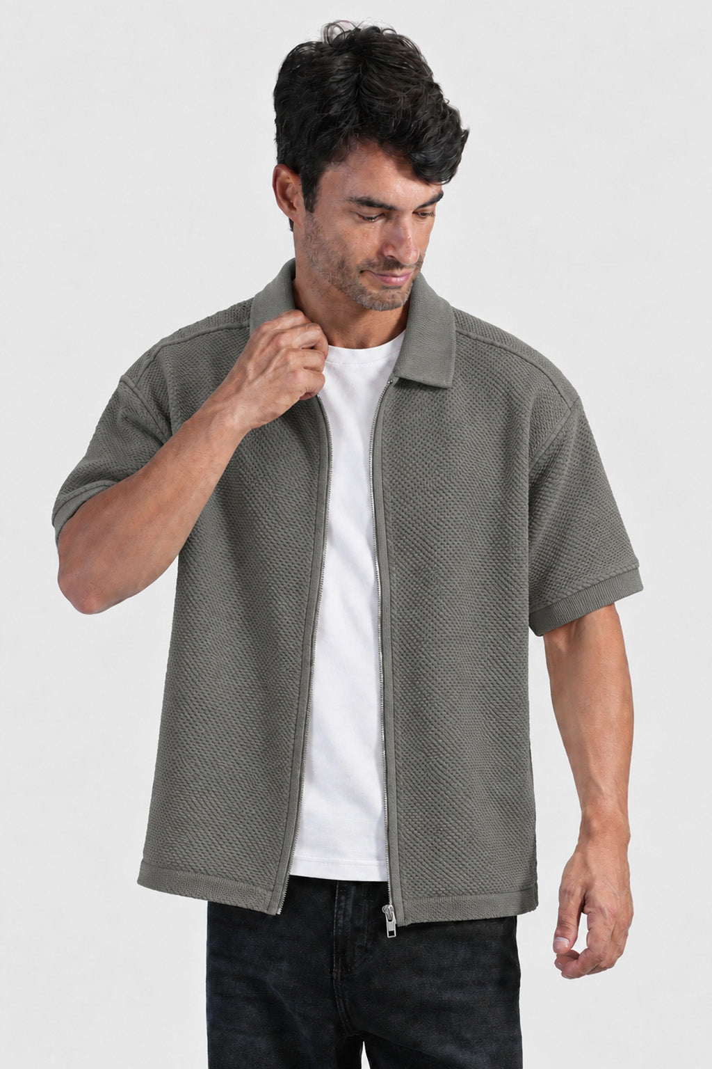 Full zipper Short Sleeve Shirt