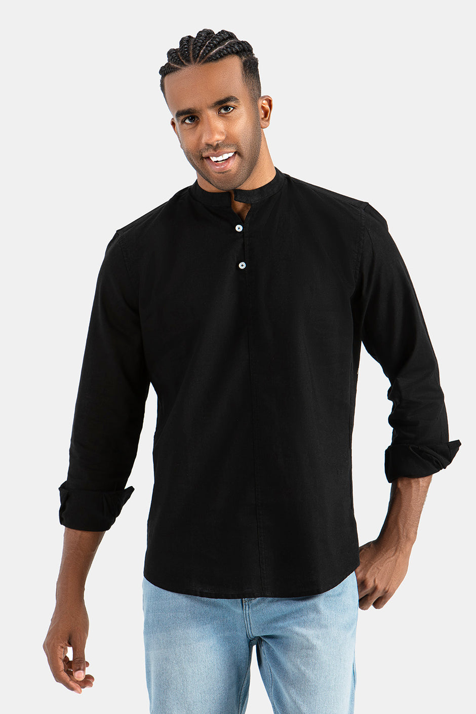 Black Linen Slim Fit Shirt 