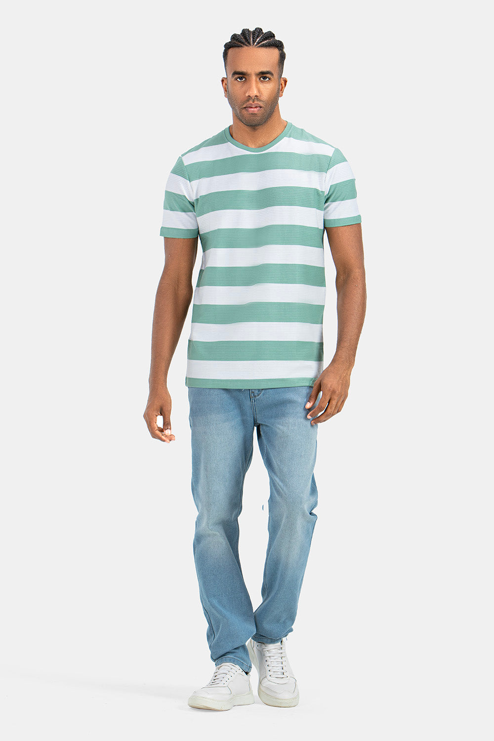 Mint Striped Crew Neck T-Shirt